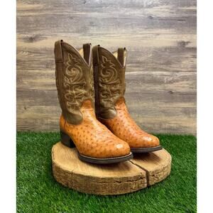Goyazes Men - Size 9 - Olive Green/Tan Ostrich Cowboy Boots Style 359340